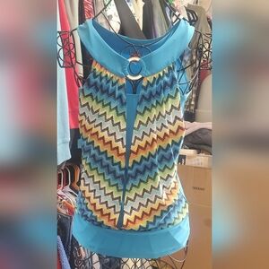 FASHION ONE USA Blue Sleeveless Graphic Tank Top With Built In Tube Top